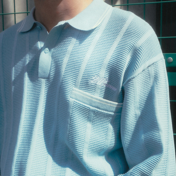 SHADOW STRIPE KNIT POLO LS 詳細画像 Black 12