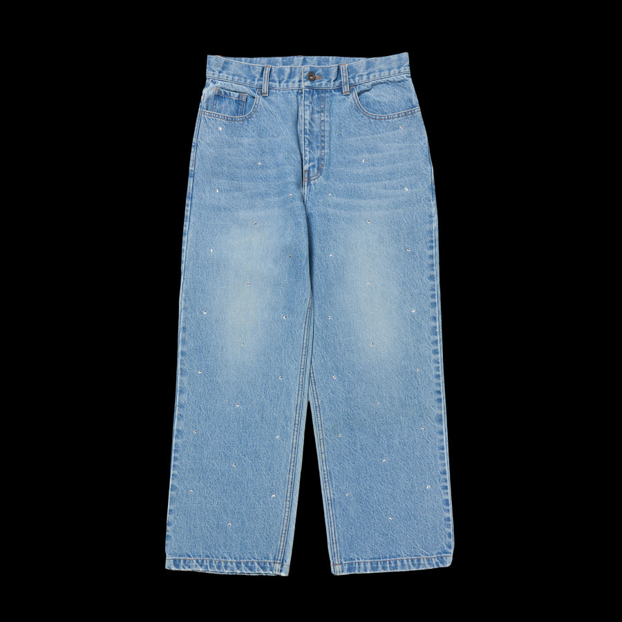 RHINESTONE DENIM BAGGY PANTS | BOTTOMS | 24karats OFFICIAL ONLINE